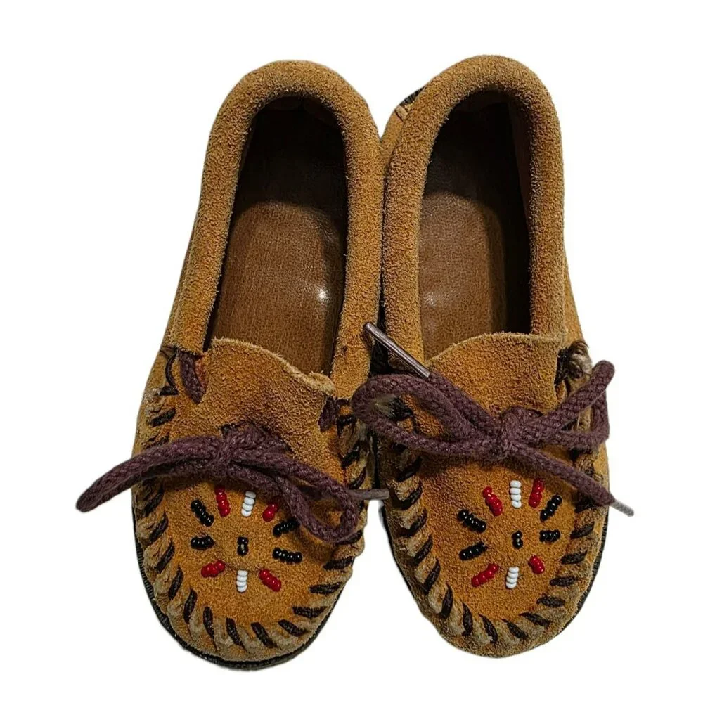 VTG Minnetonka Suede Moccasins Slippers Shoes Small Kids 8 Indian Costume Mocs